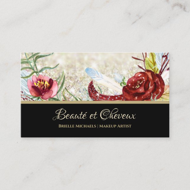 Tarjeta De Visita Elegante Salón de Belleza y Cabello Floral Rosa Ro (Anverso)