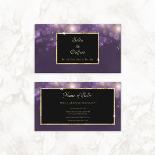 Tarjeta De Visita Elegante salón de boletus morado marco negro y dor