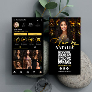 Tarjeta De Visita Elegante Salón de Fotos con Brillo Dorado Instagra