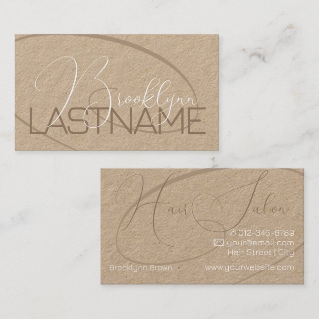 Tarjeta De Visita Elegante salón de pelo de caligrafía moderna (Anverso / Reverso)