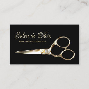 Tarjeta De Visita Elegante Salón de Pelo Dorado Tijeras Estilistas