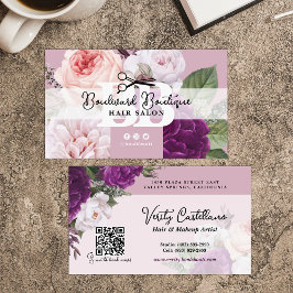 Tarjeta De Visita Elegante Salón De Pelo Floral Dusty Mauve Estilist