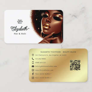 Tarjeta De Visita Elegante Salón de Pelo y Uñas Glam Afro Melanina C