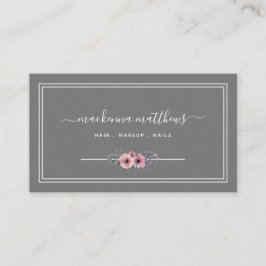 Tarjeta De Visita Elegante Salón Elegante De Estilo Moda Gris Floral