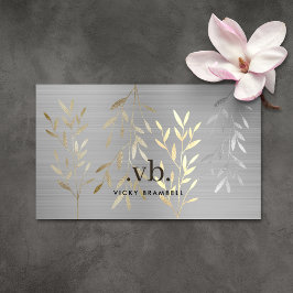 Tarjeta De Visita Elegante Salón Monograma de Oro y Plata de Lujo