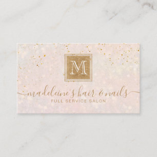 Tarjeta De Visita Elegante Salón Monograma Purpurina Dorado Rosa Ru