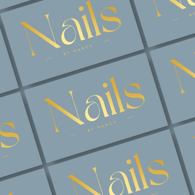 Tarjeta De Visita Elegante Salón Nail Dusty Blue (Subido por el creador)