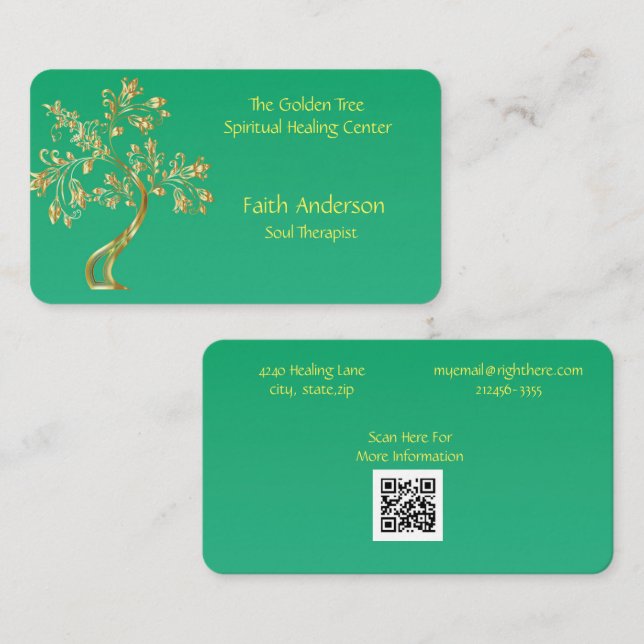 Tarjeta De Visita Elegante sanación espiritual del árbol de oro (Anverso / Reverso)