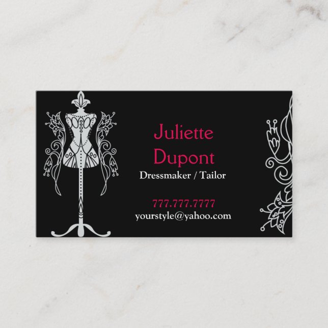 Tarjeta De Visita Elegante sastre negro (Anverso)