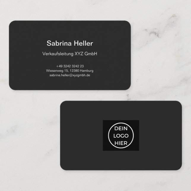 Tarjeta De Visita Elegante Schwarz Weiß Visitenkarten Vorlage - (Anverso / Reverso)