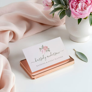 Tarjeta De Visita Elegante Script acuarela Peonia Botánica Rosa