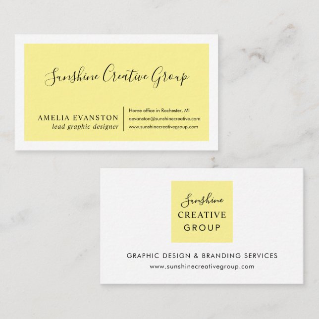 Tarjeta De Visita Elegante Script Amarillo Profesional Moderno (Anverso / Reverso)