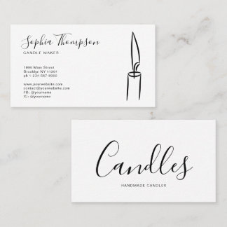 Tarjeta De Visita Elegante Script Black White Handmade Candle Maker