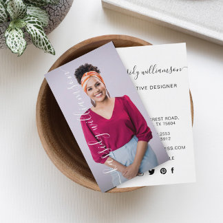 Tarjeta De Visita Elegante Script Caligraphy Company Name & Photo