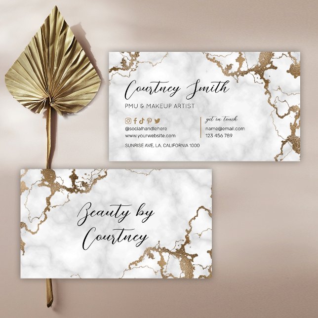 Tarjeta De Visita Elegante Script Faux Gold Marble Moderno Único (Subido por el creador)