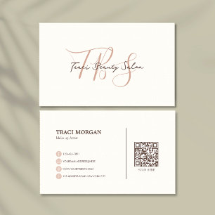 Tarjeta De Visita Elegante Script Femenino Código Qr Rosa Crema