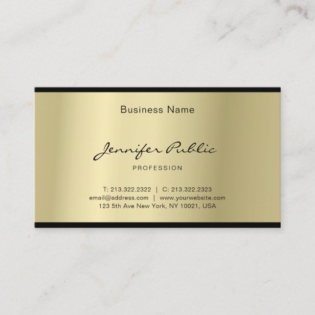 Tarjeta De Visita Elegante Script Glamoroso Gold Profesional Limpiar (Anverso)