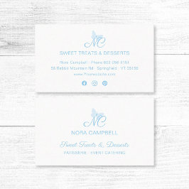 Tarjeta De Visita Elegante Script Monograma Cute Bebé Mariposa Azul