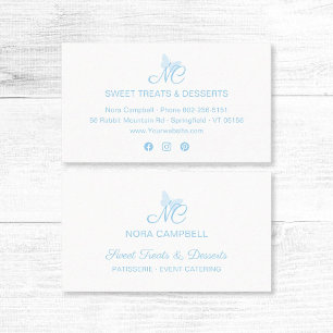 Tarjeta De Visita Elegante Script Monograma Cute Bebé Mariposa Azul
