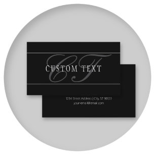 Tarjeta De Visita Elegante Script Monograma Editable Blanco Gris Neg