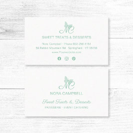 Tarjeta De Visita Elegante Script Monograma Mint Mariposa Verde