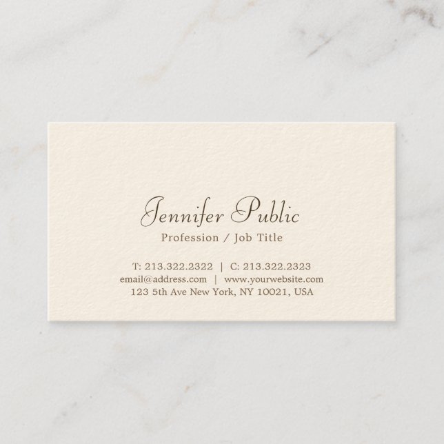 Tarjeta De Visita Elegante Script Profesional de lujo Crema de firma (Anverso)