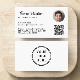 Tarjeta De Visita Elegante Script Profesional Logo QR Code Photo