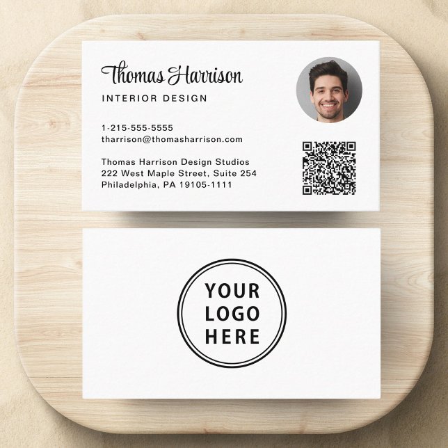 Tarjeta De Visita Elegante Script Profesional Logo QR Code Photo (Capture attention, make connections, and leave a lasting impression with our modern QR business card)
