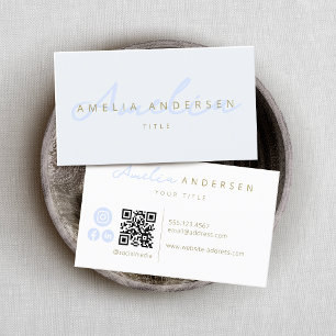 Tarjeta De Visita Elegante Script Rubor Pastel Blue