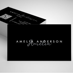 Tarjeta De Visita Elegante sencillo código QR en blanco negro