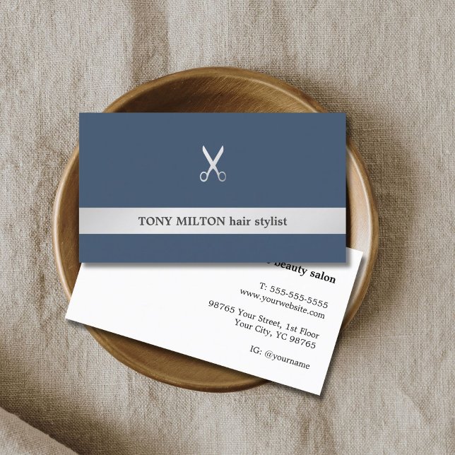Tarjeta De Visita Elegante Sencillo Faux Silver Scisor Hair Stylist (Subido por el creador)