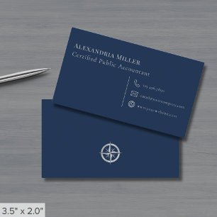 Tarjeta De Visita Elegante Sencillo Navy Plata Azul
