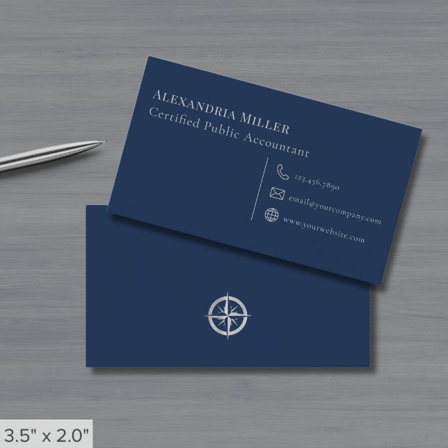 Tarjeta De Visita Elegante Sencillo Navy Plata Azul (Subido por el creador)