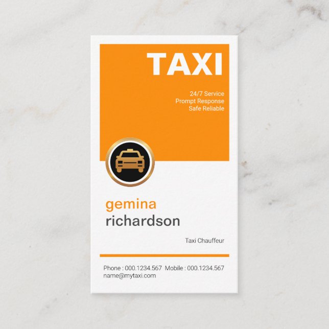 Tarjeta De Visita Elegante Sencillo Placard Sencillo Taxi cuadrado (Anverso)