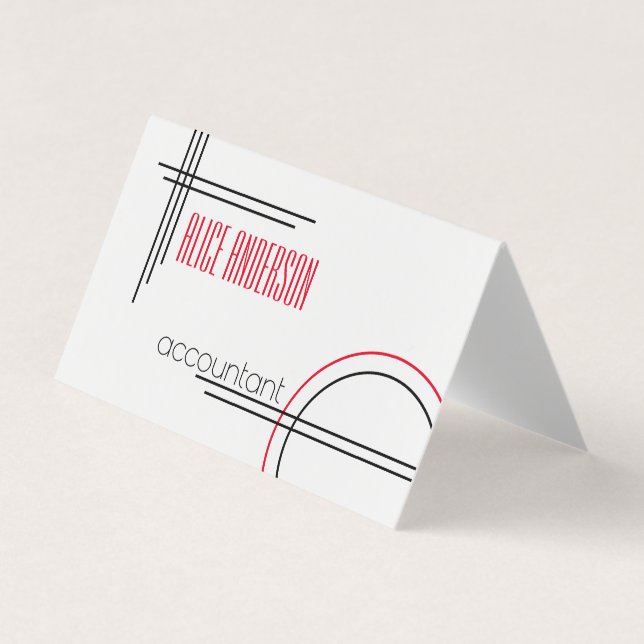 Tarjeta De Visita Elegante, sencillo, rojo blanco geométrico moderno (Anverso)