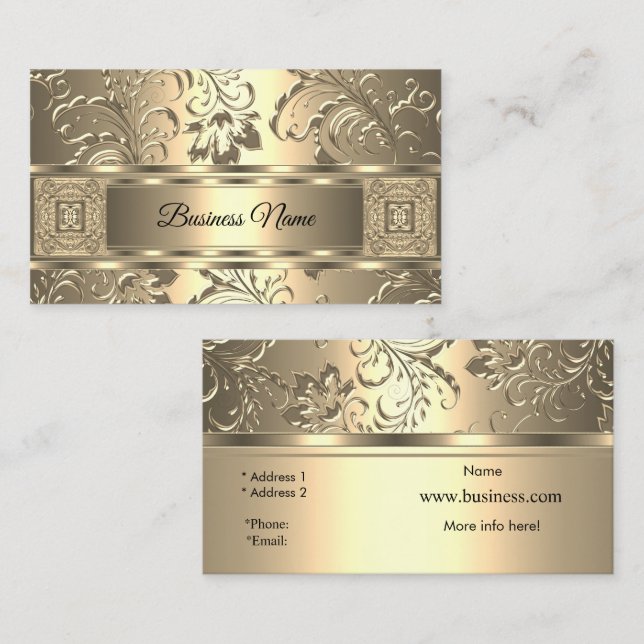 Tarjeta De Visita Elegante Sepia Cream Damask Floral (Anverso / Reverso)