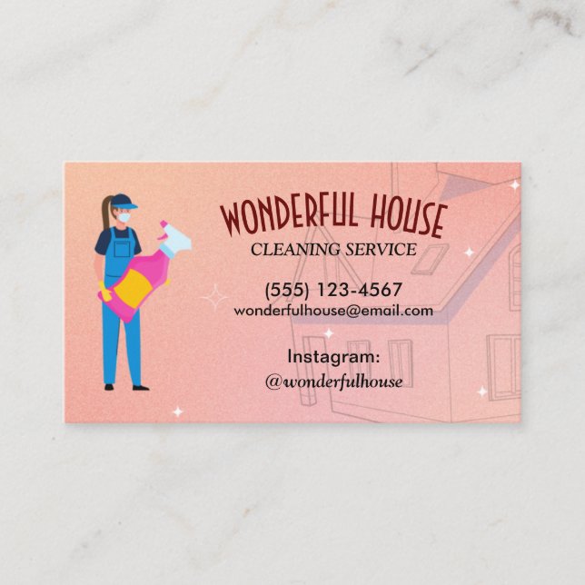 Tarjeta De Visita Elegante servicio de limpieza de casas Personaliza (Anverso)
