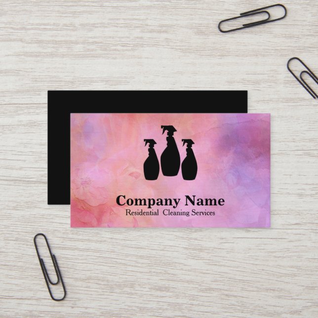 Tarjeta De Visita Elegante Servicio de Limpieza Purpurina Acuarela B (Anverso/Reverso In Situ)