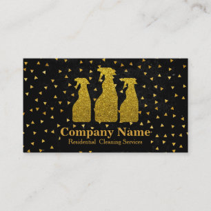 Tarjeta De Visita Elegante Servicio de Limpieza Purpurina Gold
