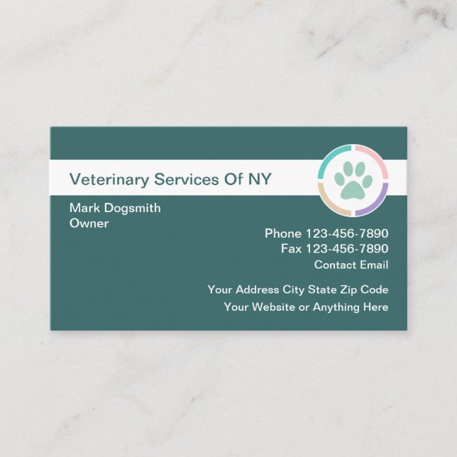 Tarjeta De Visita Elegante servicio veterinario veterinario (Anverso)