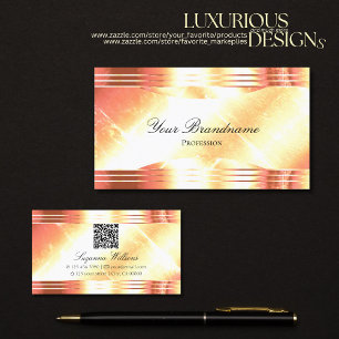 Tarjeta De Visita Elegante Shimmery Rosa Gold con código QR lujoso