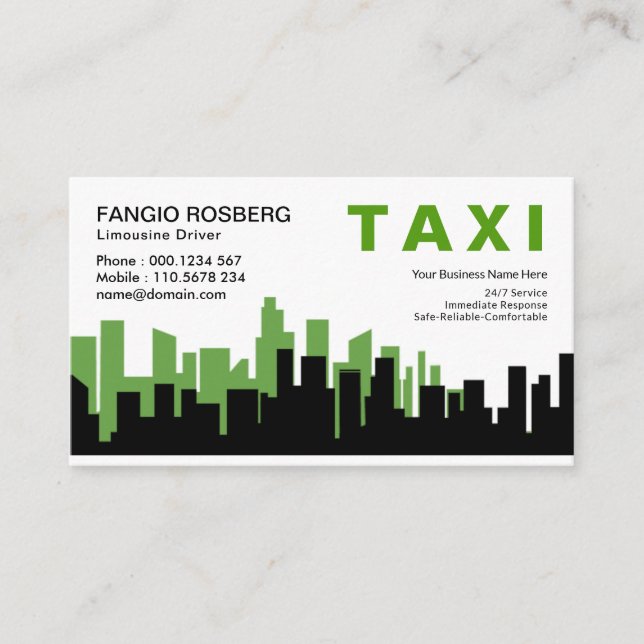 Tarjeta De Visita Elegante Silhouette Taxi, Línea de Esquí De Dos To (Anverso)