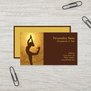 Tarjeta De Visita Elegante Silueta de Yoga Zen Dorado Marrón Persona
