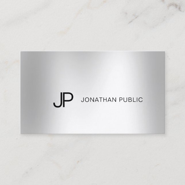 Tarjeta De Visita Elegante Silver Aspecto Moderno Monograma Profesio (Anverso)