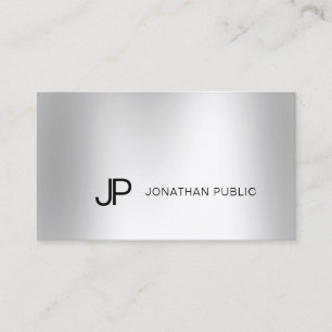 Tarjeta De Visita Elegante Silver Aspecto Profesional Monograma Mode