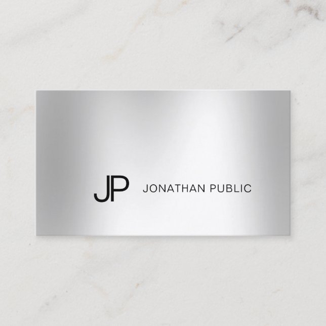 Tarjeta De Visita Elegante Silver Aspecto Profesional Monograma Mode (Anverso)