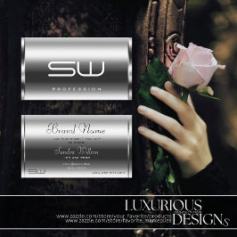 Tarjeta De Visita Elegante Silver Efecto Moderno Monograma Profesion