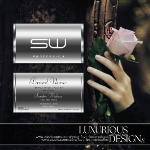 Tarjeta De Visita Elegante Silver Efecto Moderno Monograma Profesion