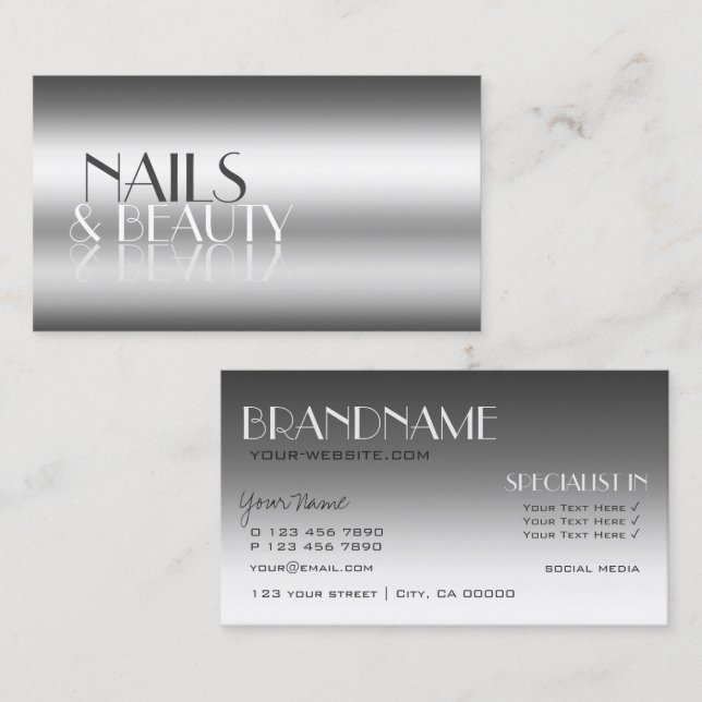 Tarjeta De Visita Elegante Silver Moderno Mirror Letters Profesional (Anverso / Reverso)