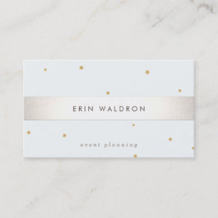 Tarjeta De Visita Elegante Silver Striped Gold Star Light Blue